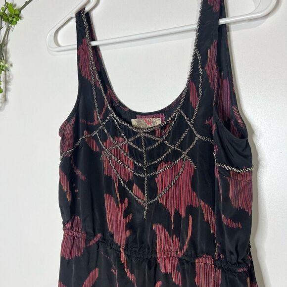 Anthropologie Ecote Black Burgundy Beaded Mini Dress With Pockets - Picture 4 of 12